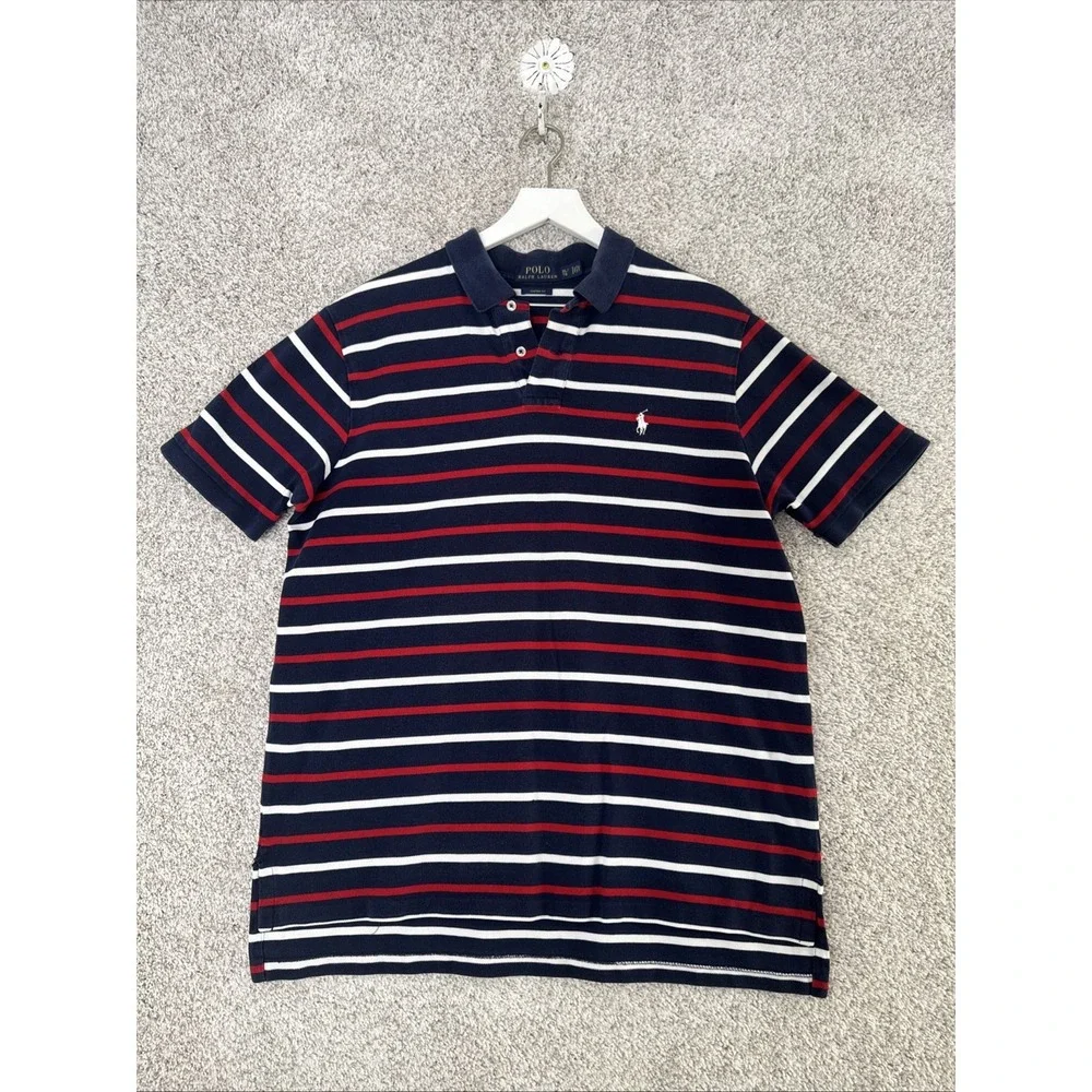 Polo By Ralph Lauren Navy Colorblock Red Striped Polo Shirt‎ Size XL
